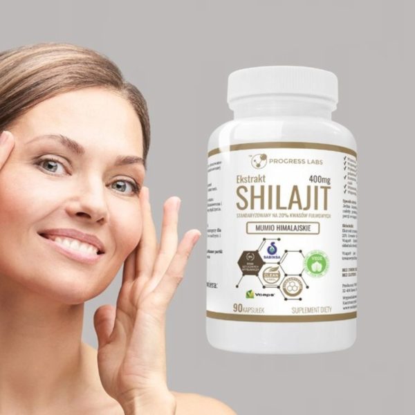 Shilajit Mumio 400 mg 90 kapsułek — opakowanie z opisem porcji