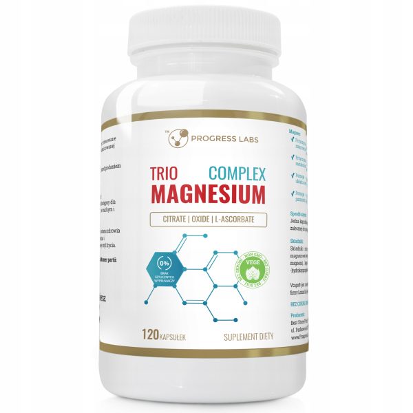 trio-magnesium-magnez-complex-400mg-120kaps-vege.jpeg Magnez Complex trzy formy 120 kapsułek — opakowanie z opisem