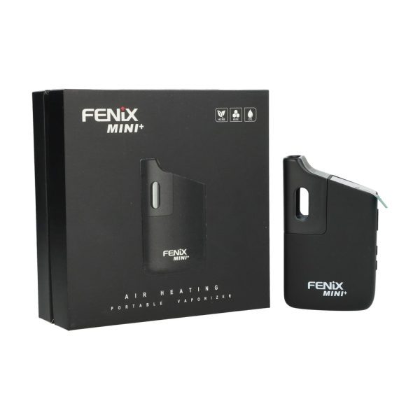 5904507550578_05_biale_tlo Waporyzator Fenix Mini+ obok pudełka z napisem Air Heating Portable Vaporizer