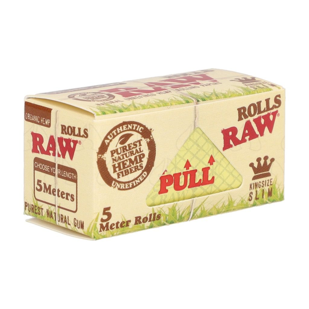 Pudełko bibułek konopnych RAW Rolls w rolce, 5 metrów, rozmiar Kingsize Slim, format do odrywania
