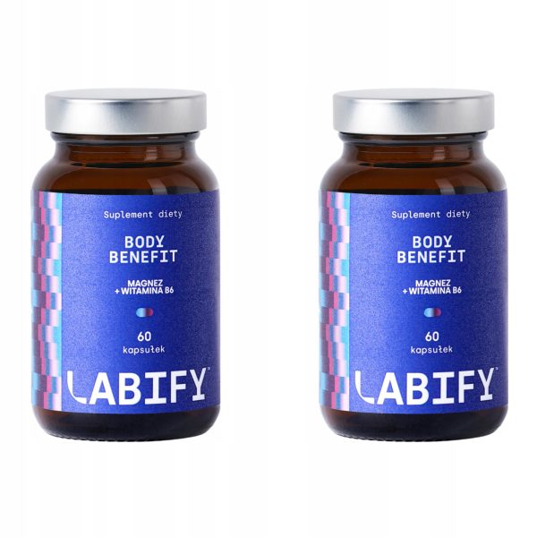LABIFY Body Magnez+ - zdjęcie 3 LABIFY Body Magnez+ - dwie butelki 60 kapsułek obok siebie na białym tle