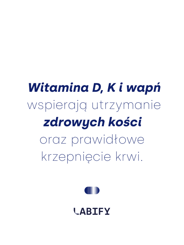 LABIFY Body D3+ - zdjęcie 7 LABIFY Body D3+ - grafika producenta o witaminie D, witaminie K i wapniu, tekst na białym tle