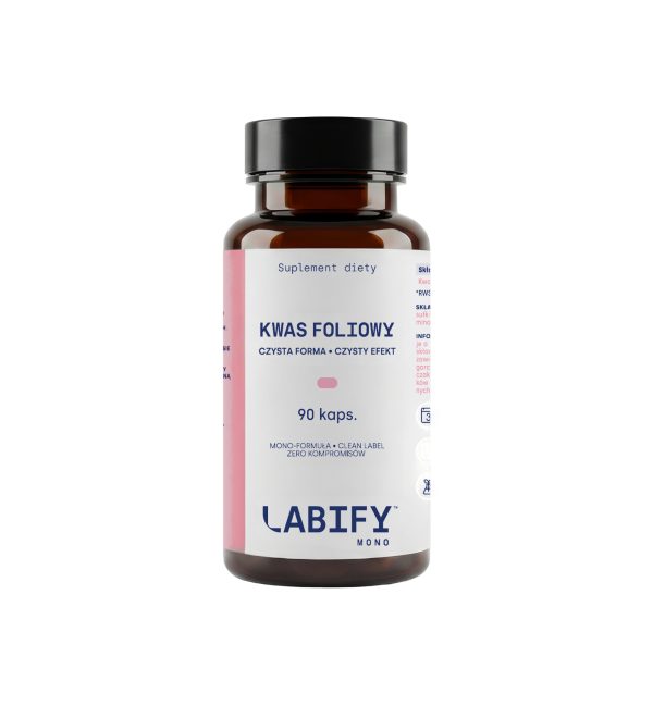 LABIFY Kwas foliowy MONO - 90 kapsułek LABIFY Kwas foliowy MONO - opakowanie 90 kapsułek na bialym tle