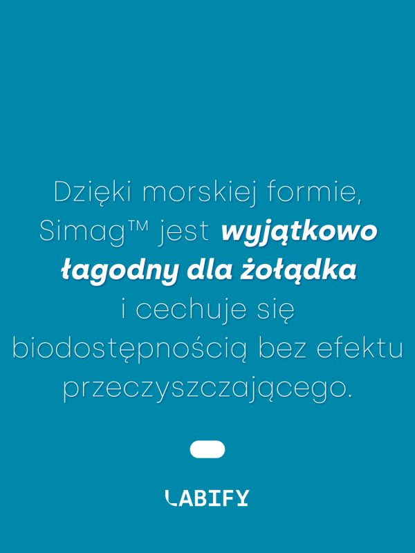 LABIFY Magnez Simag® MONO - zdjęcie 3 LABIFY Magnez Simag® MONO - grafika producenta o morskiej formie magnezu, tekst na turkusowym tle