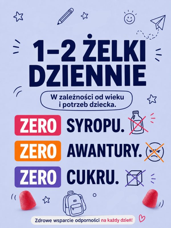 LABIFY Nubi Żelki z witaminą C dla dzieci - zdjęcie 5 LABIFY Nubi Żelki z witaminą C dla dzieci - grafika producenta o liczbie żelek na dzień, błękitne tło