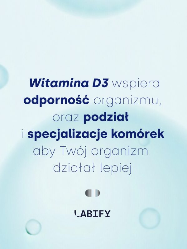 LABIFY Żelki D3 - zdjęcie 2 LABIFY Żelki D3 - grafika producenta o witaminie D3, tekst na błękitnym tle