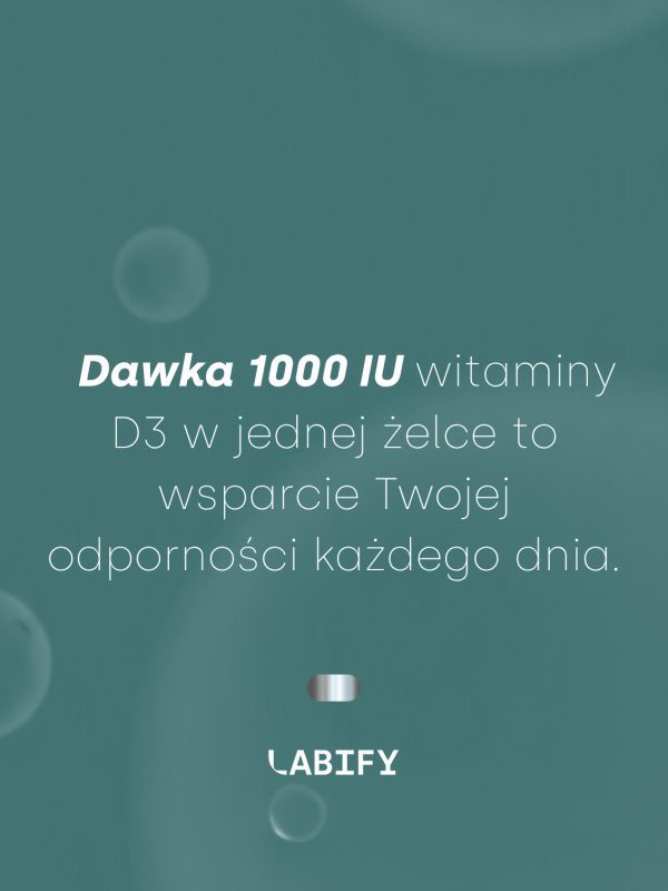 LABIFY Żelki D3 - zdjęcie 7 LABIFY Żelki D3 - grafika producenta o dawce witaminy D3 w jednej zelce