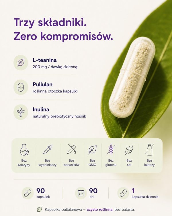 LABIFY L-teanina MONO - zdjęcie 4 LABIFY L-teanina MONO - grafika producenta z wykazem trzech składników kapsułki