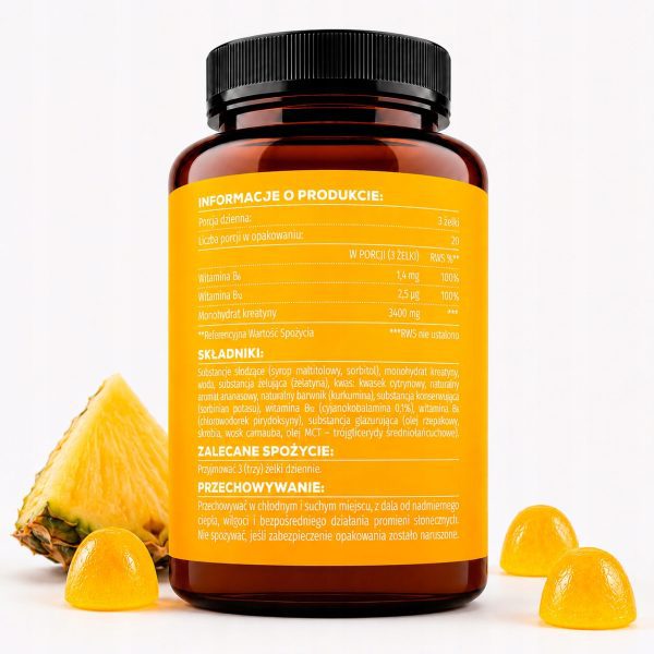 87e744266cf41d9a446bd1a22b3766e6.jpg SOOL Creatine Gummies - tylna etykieta z tabelą wartości odżywczych w porcji i pełnym wykazem składników