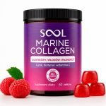 dfafa6f0c29d14c662d498796ce488f7.jpg SOOL Marine Collagen 60 żelków - bursztynowy słoik z fioletowo-różową etykietą, smak malinowy, bez cukru