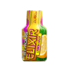 Elixir Panoramixa Energy Lemon, żółto-różowa butelka shota konopnego 100 ml na czarnym tle