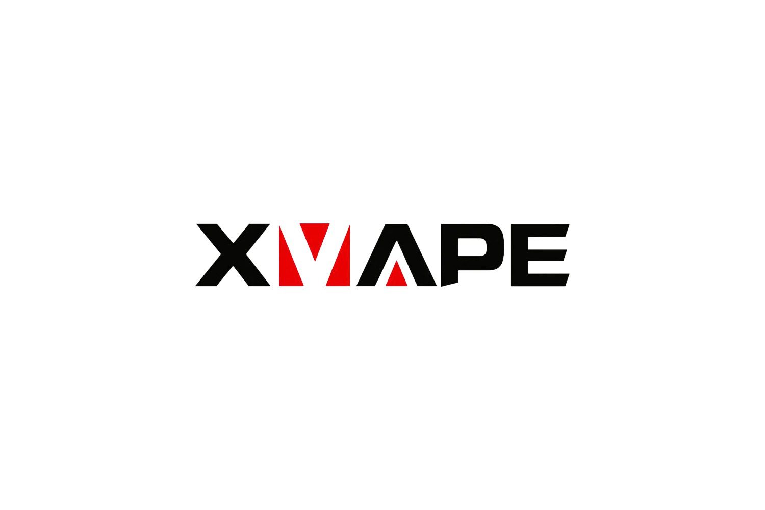 XVape: napis XVAPE wielkimi literami, czarne X, A, P i E, czerwone V i czerwony trójkąt w literze A, na białym tle