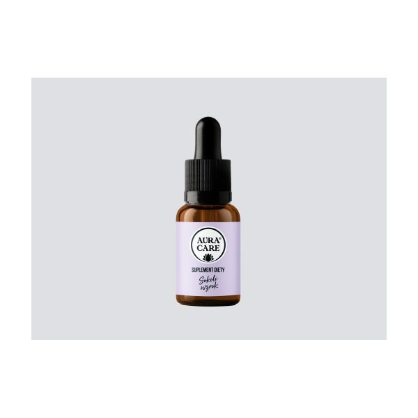 Aura Care Adaptogeny krople z luteiną i witaminą A, 15 ml:zbliżenie na samą butelkę z kroplomierzem