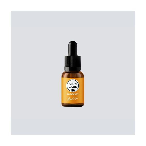Aura Care Adaptogeny Radość 15ML: zbliżenie na samą butelkę z kroplomierzem