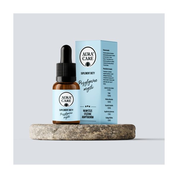 Aura Care Adaptogeny krople z tulsi i chmielem, 15 ml:butelka z kroplomierzem i pudełko na kamieniu