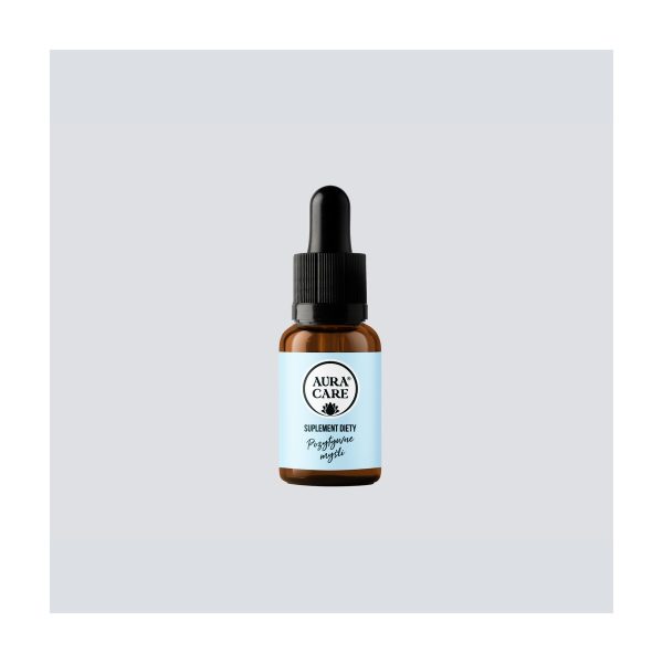 Aura Care Adaptogeny krople z tulsi i chmielem, 15 ml:zbliżenie na samą butelkę z kroplomierzem
