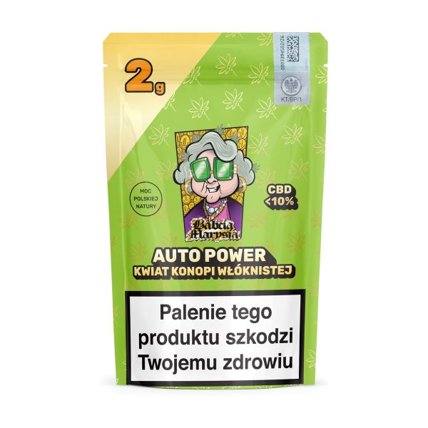 Babcia Marysia CBD Autopower 2g: opakowanie doypack z napisem 2g i Auto Power Babcia Marysia CBD Autopower 2g: opakowanie doypack z napisem 2g i Auto Power