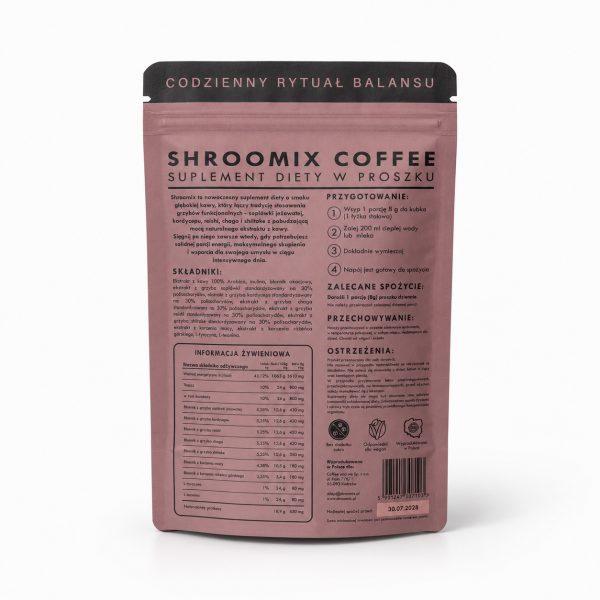 lucyrituals-shroomix-coffee-klasyczny-tyl.jpg Tył opakowania Shroomix Coffee Klasyczna ze składem i sposobem przygotowania