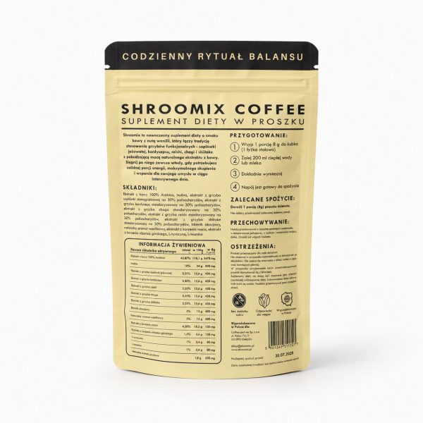 lucyrituals-shroomix-coffee-waniliowy-tyl.jpg Tył opakowania Shroomix Coffee Wanilia ze składem i ilościami składników w porcji