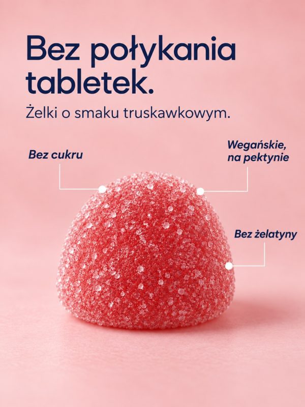 Żelek Magne Gummies w zbliżeniu, podpisy: bez cukru, wegańskie na pektynie, bez żelatyny Żelek Magne Gummies w zbliżeniu, podpisy: bez cukru, wegańskie na pektynie, bez żelatyny
