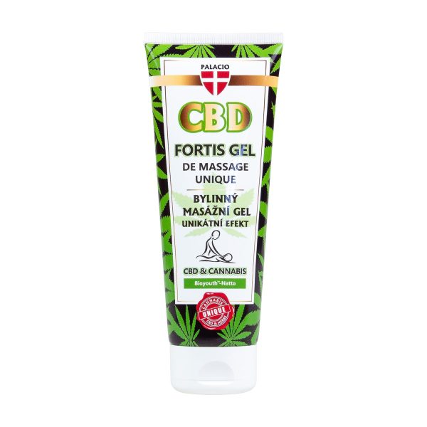 PALACIO CeBeDe Fortis Zel do masazu 200ml: opakowanie zelu na jednolitym tle, zdjecie produktowe