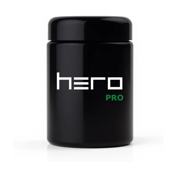Szklany pojemnik bezzapachowy z higrometrem 250ml HERO PRO: zamkniety czarny sloik z logo HERO PRO Szklany pojemnik bezzapachowy z higrometrem 250ml HERO PRO: zamkniety czarny sloik z logo HERO PRO