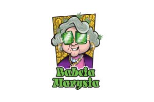 Babcia Marysia: rysunek babci w zielonych okularach nad zielonym napisem Babcia Marysia Babcia Marysia: rysunek babci w zielonych okularach nad zielonym napisem Babcia Marysia