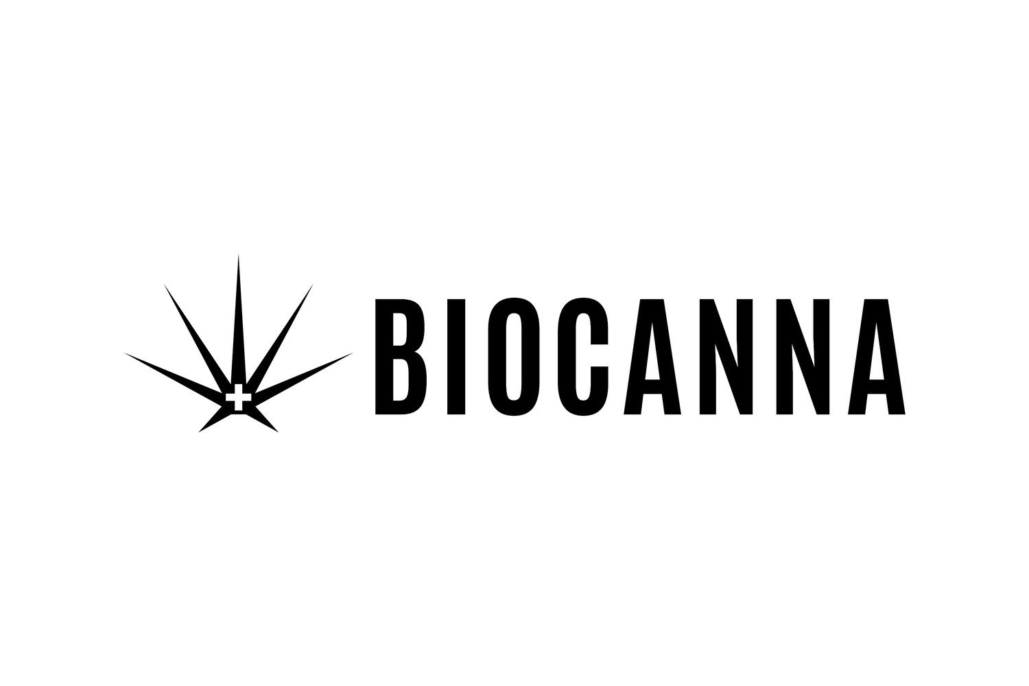 Brands at u Bucha BioCanna: czarny liść konopi i napis BIOCANNA na białym tle
