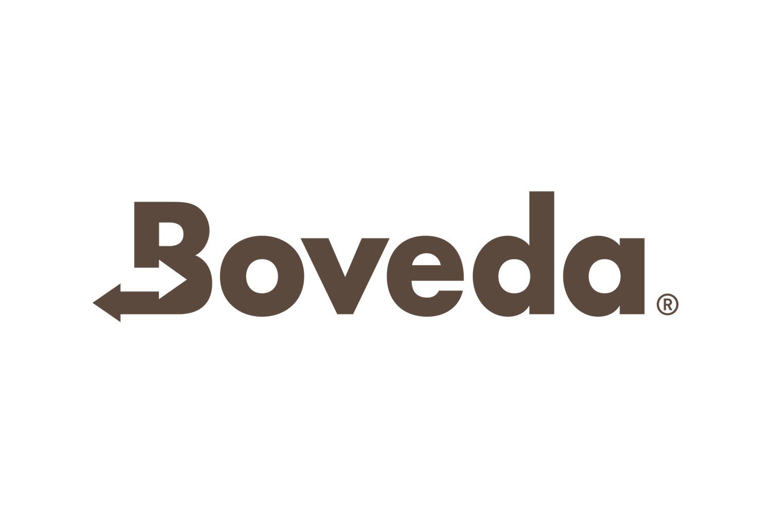 Brands at u Bucha Boveda: brązowy napis Boveda z literą B zakończoną dwiema strzałkami