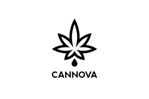 Cannova: czarny liść konopi z kroplą nad napisem CANNOVA