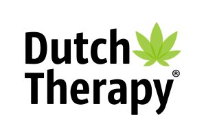 Dutch Therapy: czarny napis Dutch Therapy z zielonym liściem konopi