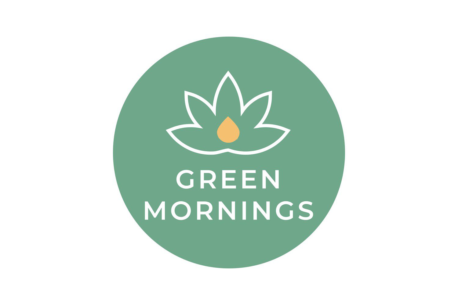 Brands at u Bucha GreenMornings: zielone koło z białym kwiatem lotosu, żółtą kroplą i napisem GREEN MORNINGS