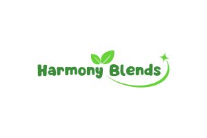 Harmony Blends: zielony napis Harmony Blends z dwoma listkami i łukiem zakończonym gwiazdką