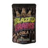 Zelki konopne BLAZED BRAINS Cola 100g: czarna torebka z brazowymi postaciami, napis Cola