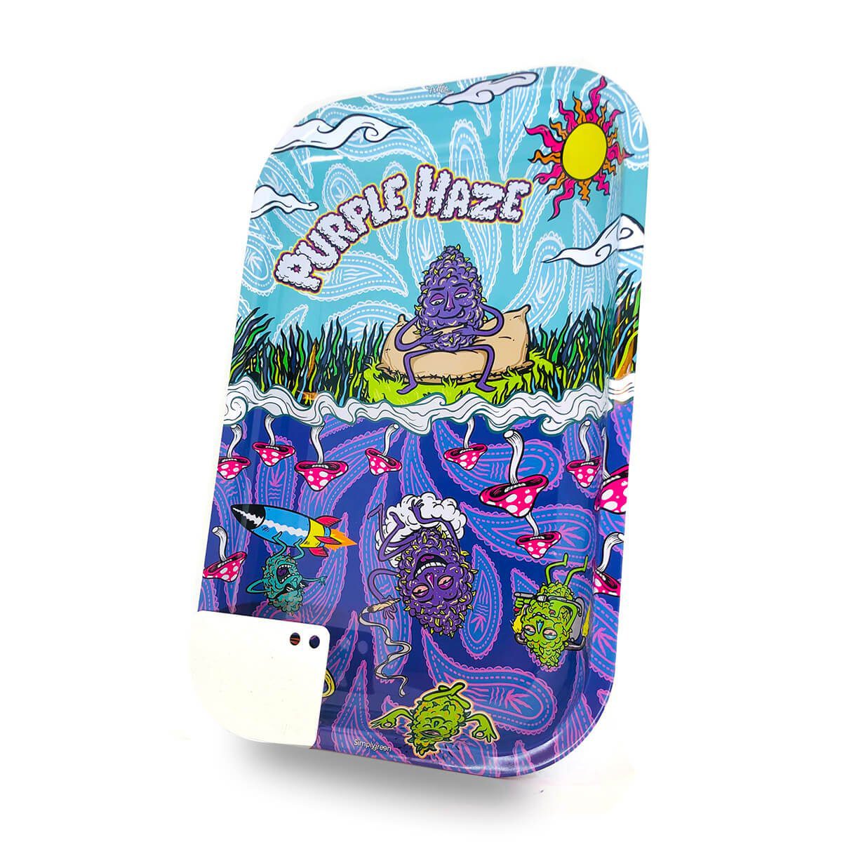 Duża tacka Best Buds Purple Haze, metalowa, z magnetyczną kartą grinder