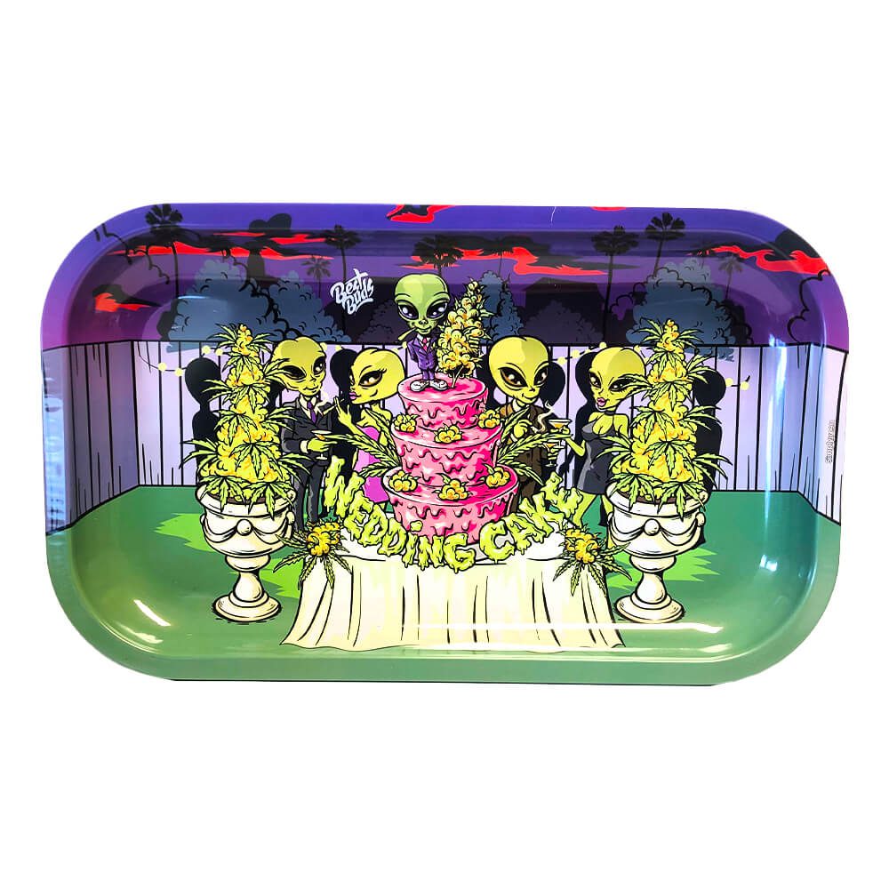 Długa tacka Best Buds Wedding Cake 16×27 cm: metalowa tacka kolekcjonerska z motywem Wedding Cake