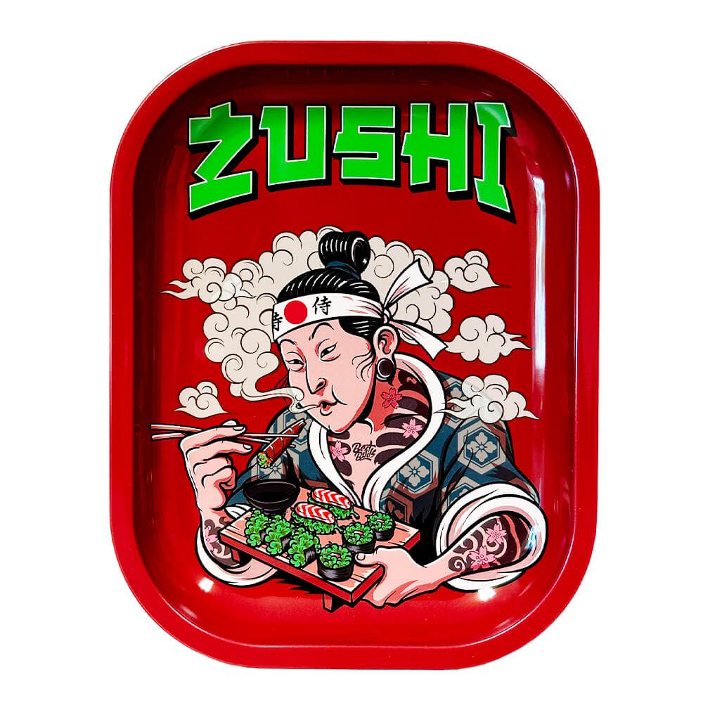 Mała tacka Best Buds Zushi 14×18 cm: metalowa tacka kolekcjonerska z motywem Zushi
