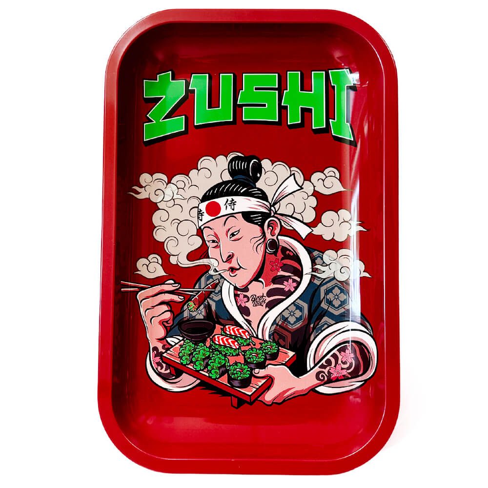 Średnia tacka Best Buds Zushi 17×28 cm: metalowa tacka kolekcjonerska z motywem Zushi