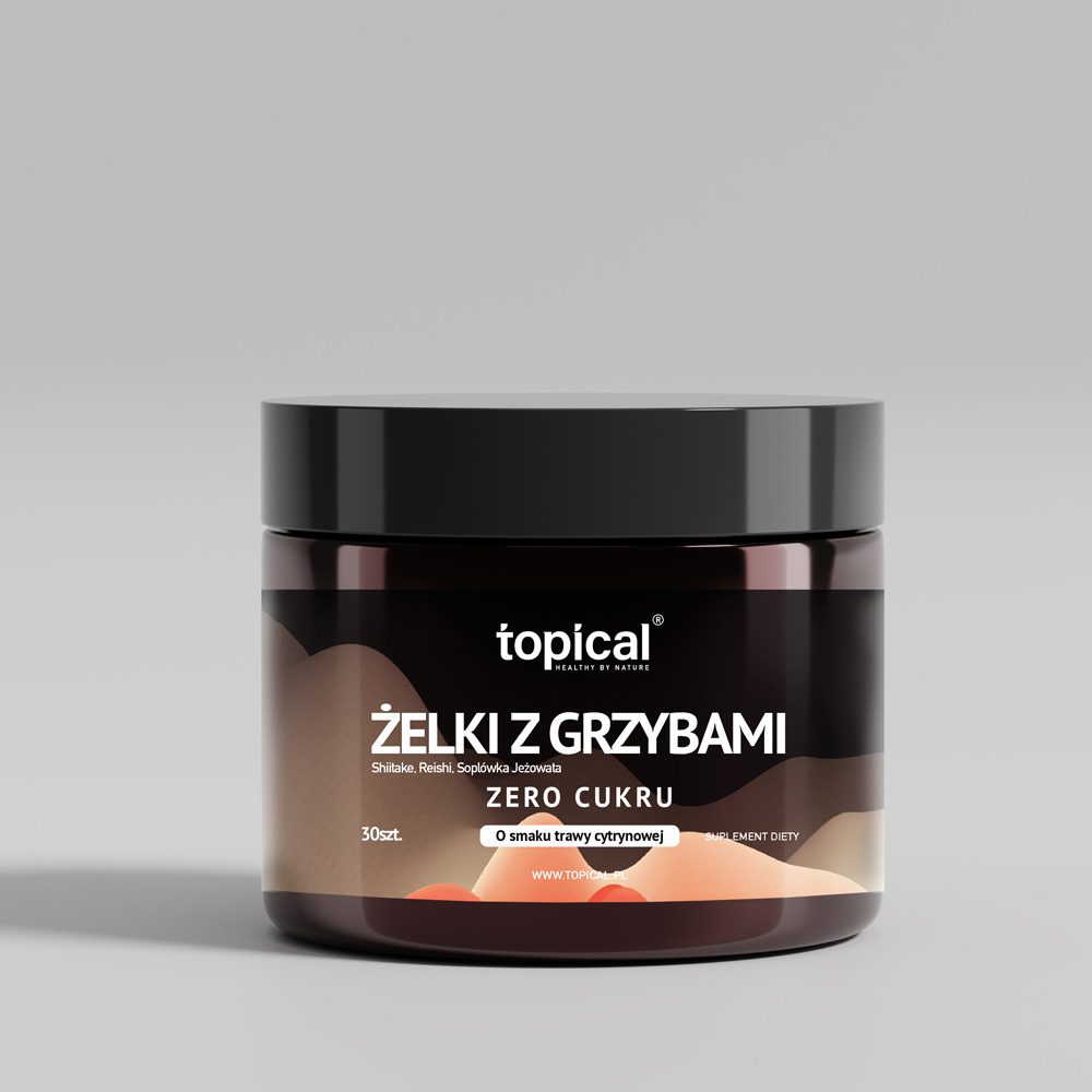 Fruchtgummis mit Pilzen TOPICAL ohne Zucker - Verpackung mit 30 Stück aus Shiitake, Reishi und Igel-Stachelbart