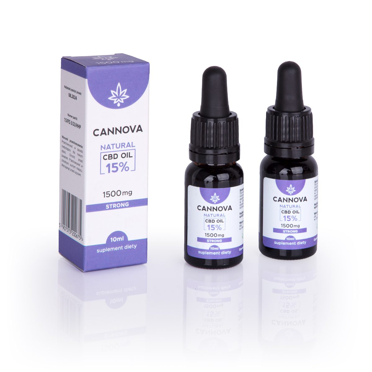 Cannova Natural olej konopny 15%: buteleczka 10 ml z pipetą, 1500 mg fitosubstancji, polska uprawa Hemp Plant
