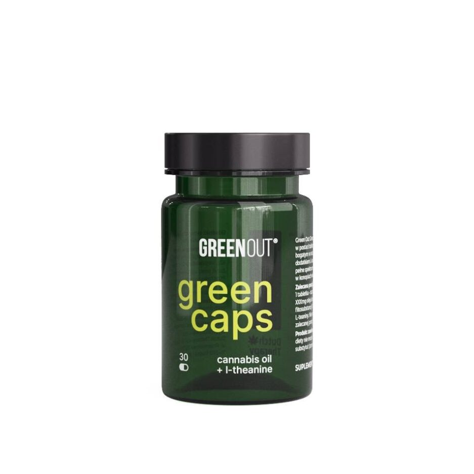 Green Out Green Caps hemp capsules - closed jar with hemp oil