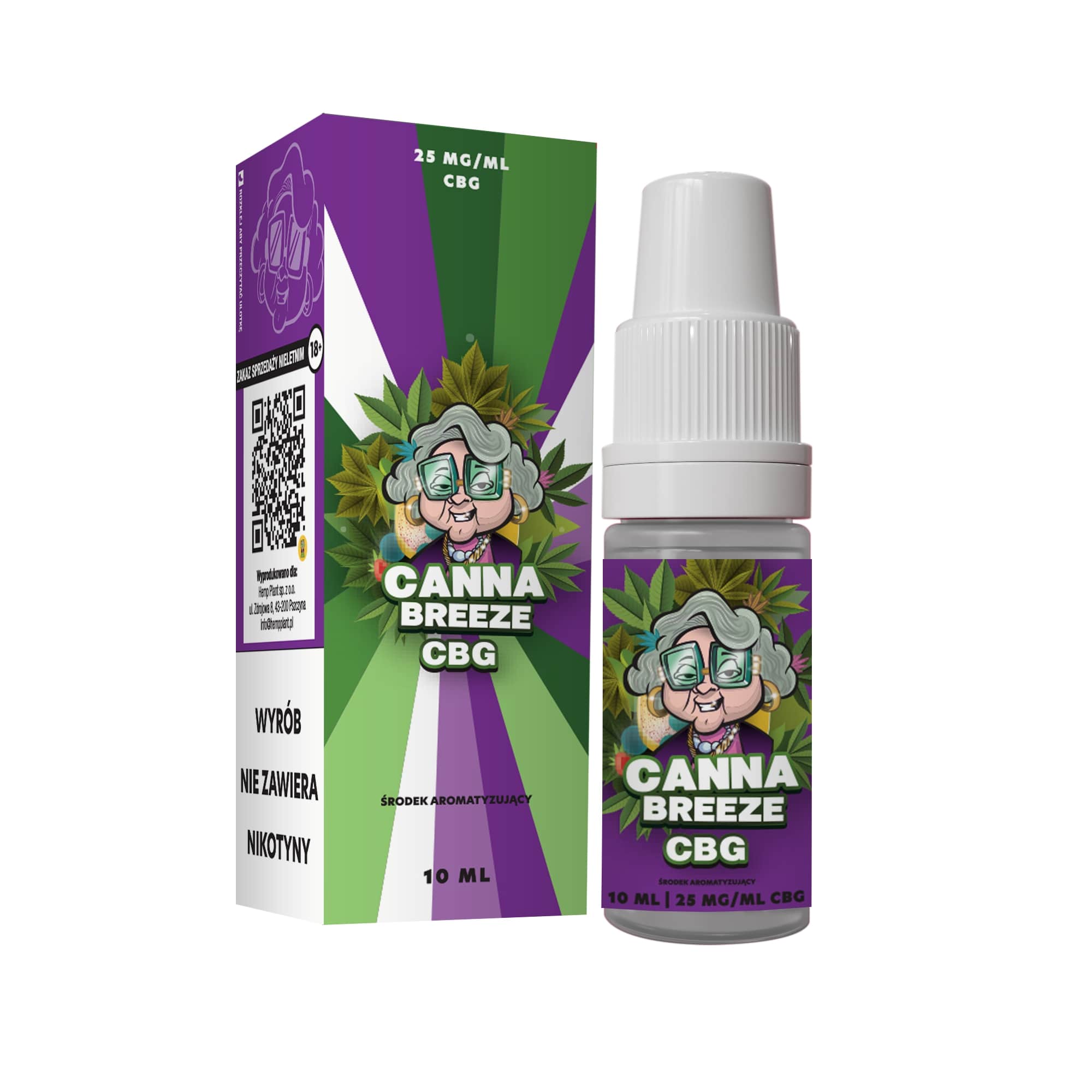 Liquid Canna Breeze Babcia Marysia - pudełko i buteleczka 10 ml z zapisem 25 mg na mililitr