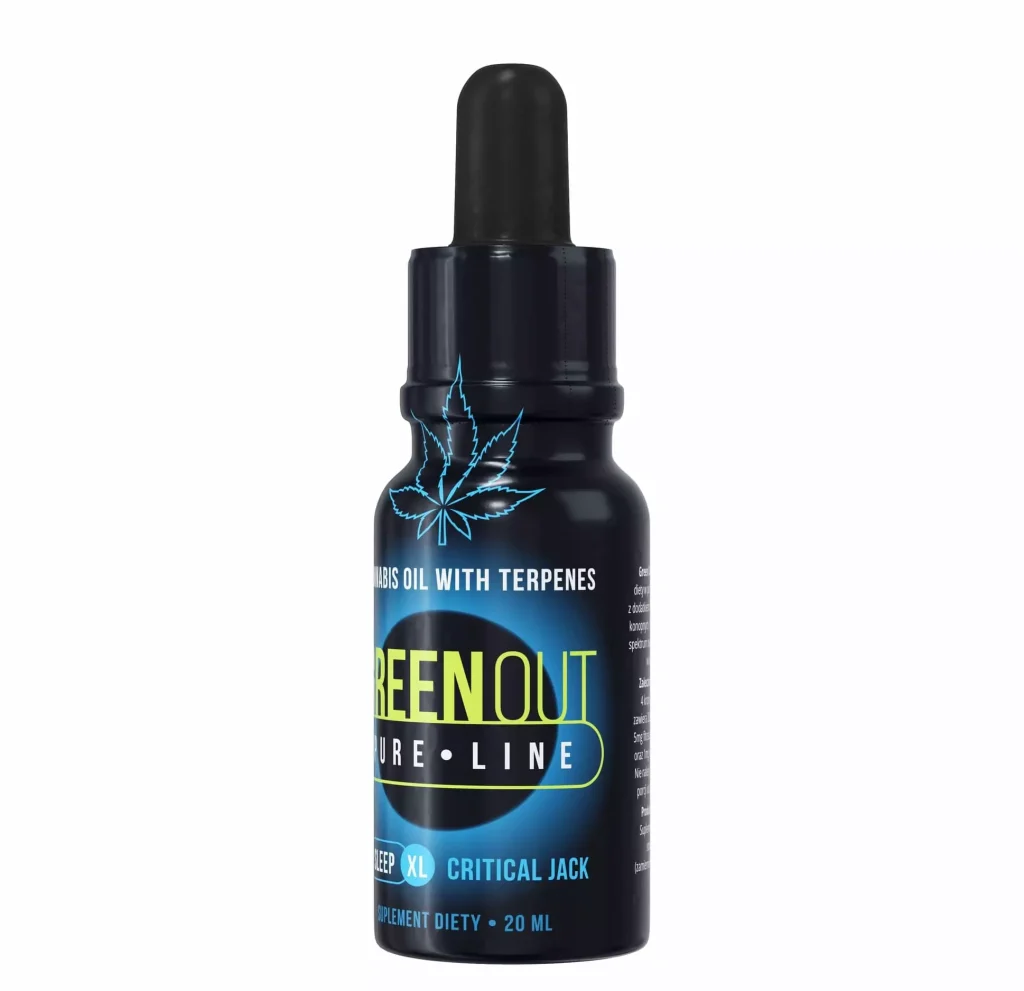 Olejek konopny Green Out Pure XL Critical Jack - butelka 20 ml z kroplomierzem