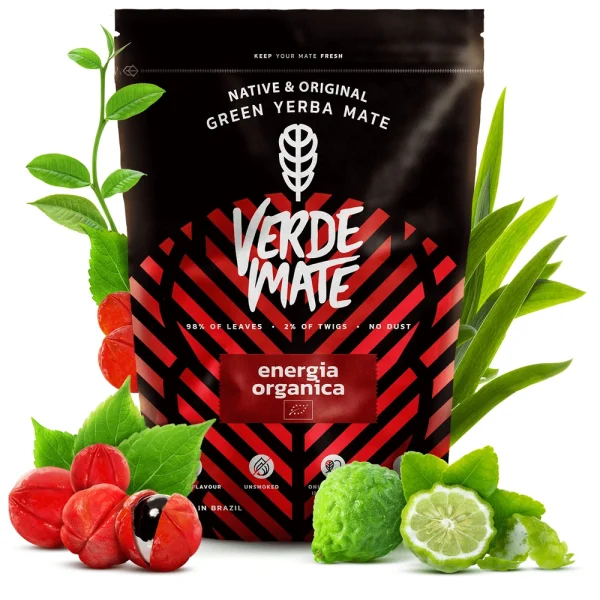 Yerba Mate Verde Mate Green Organica Energia Guarana 0,5kg Verde Mate Organica Guarana: opakowanie 500 g, ujęcie z przodu