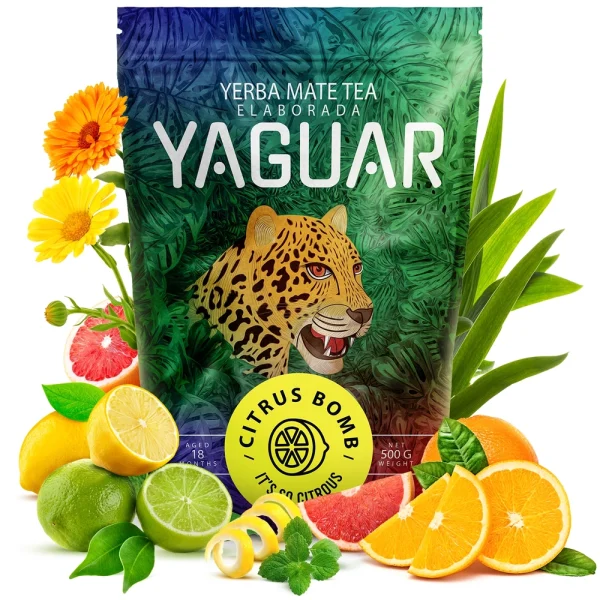 Yerba Mate Yaguar Citrus Bomb 0,5kg Yerba Mate Yaguar Citrus Bomb 0,5 kg: brazylijska yerba z cytryną, pomarańczą i limonką