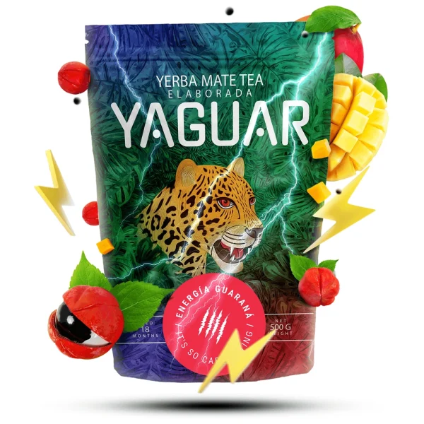 Yerba Mate Yaguar Energia Guarana 0,5kg Yerba Mate Yaguar Guarana: opakowanie 500 g, ujęcie z przodu