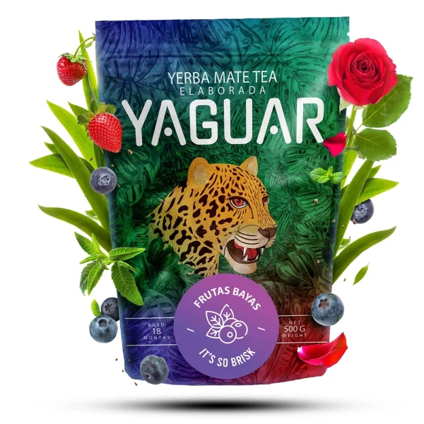 Yerba Mate Yaguar Frutas Bayas 0,5kg Yerba Mate Yaguar Frutas Bayas 0,5 kg: brazylijska yerba z truskawką, jeżyną, miętą i różą