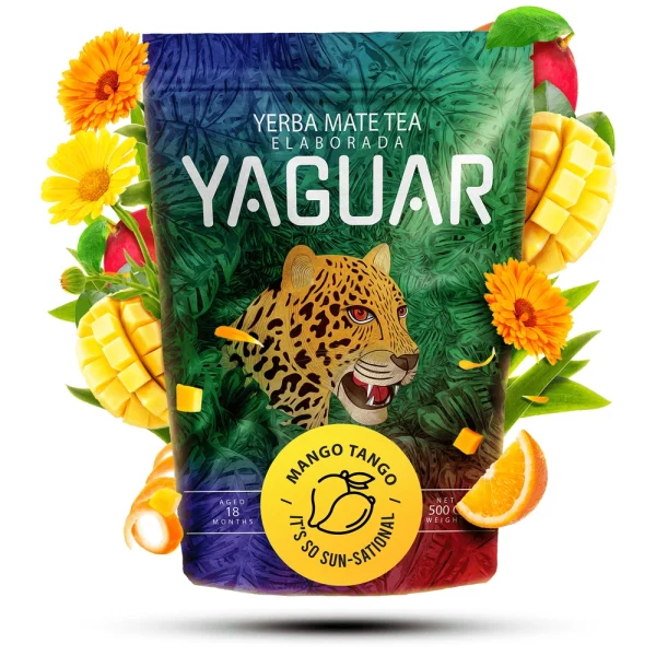Yerba Mate Yaguar Mango Tango 0.5kg Yerba Mate Yaguar Mango Tango: opakowanie 500 g, widok z przodu