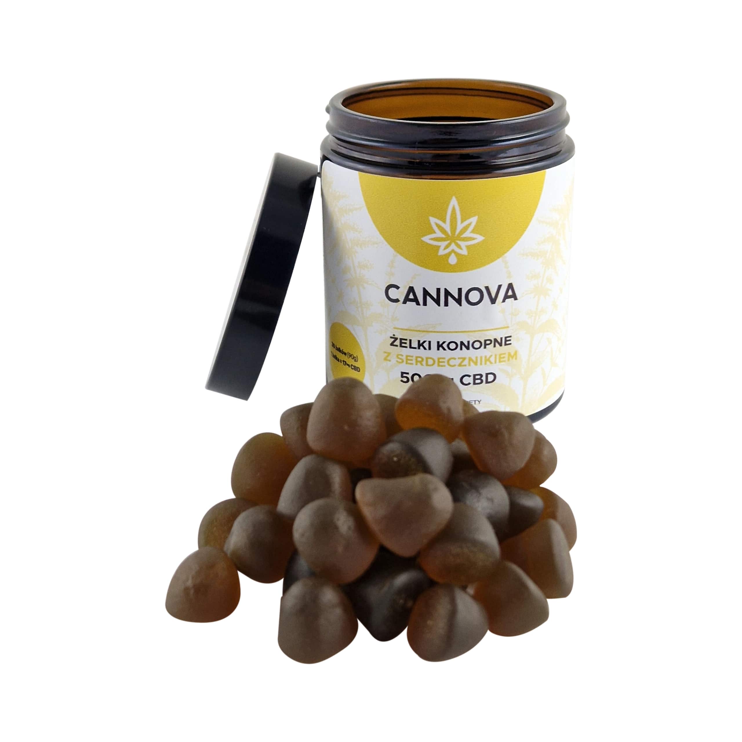 Żelki Cannova z serdecznikiem 500 mg: opakowanie ziołowych żelków konopnych pełne spektrum