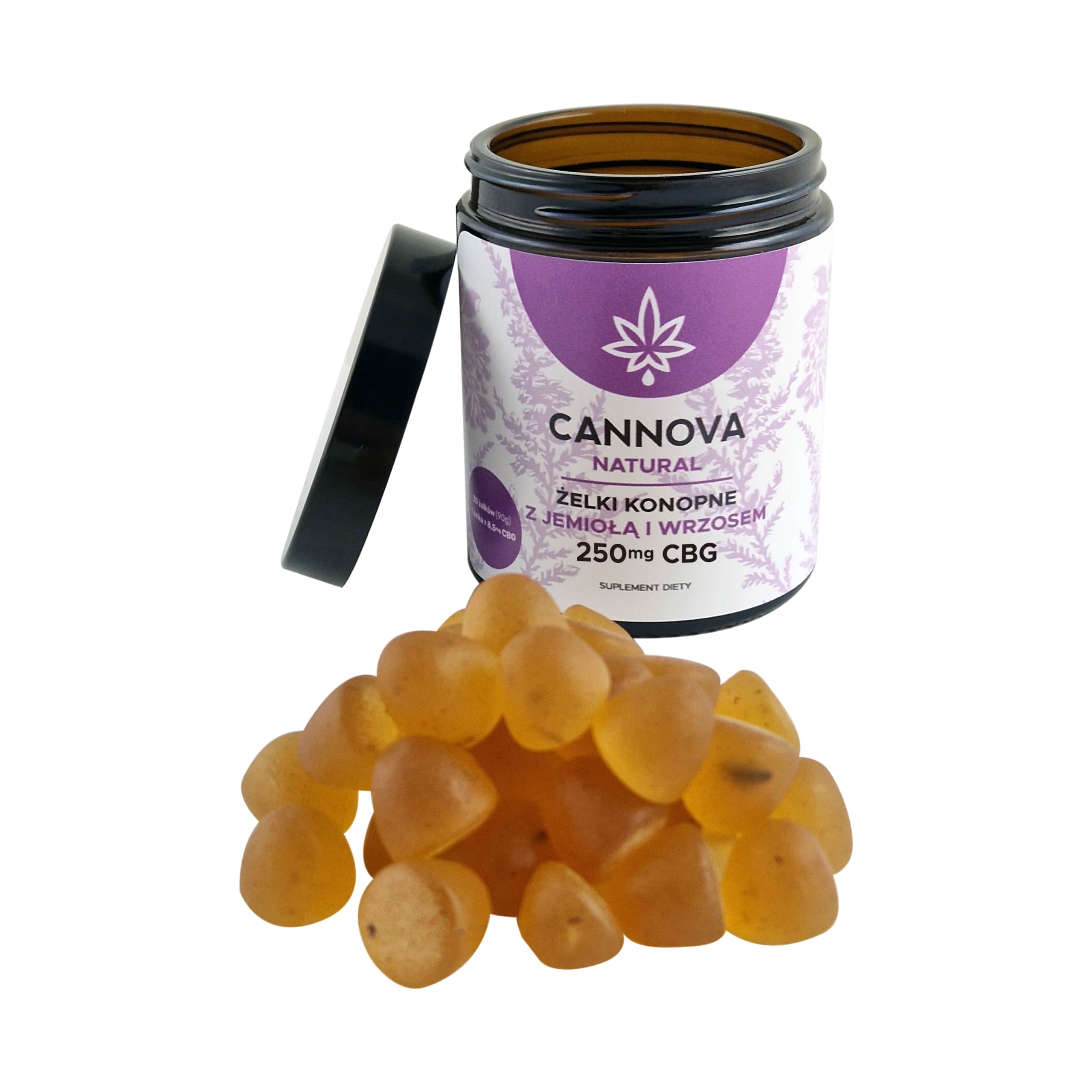 Żelki Cannova kannabigerolowe wrzos jemioła 250 mg: opakowanie ziołowych żelków konopnych
